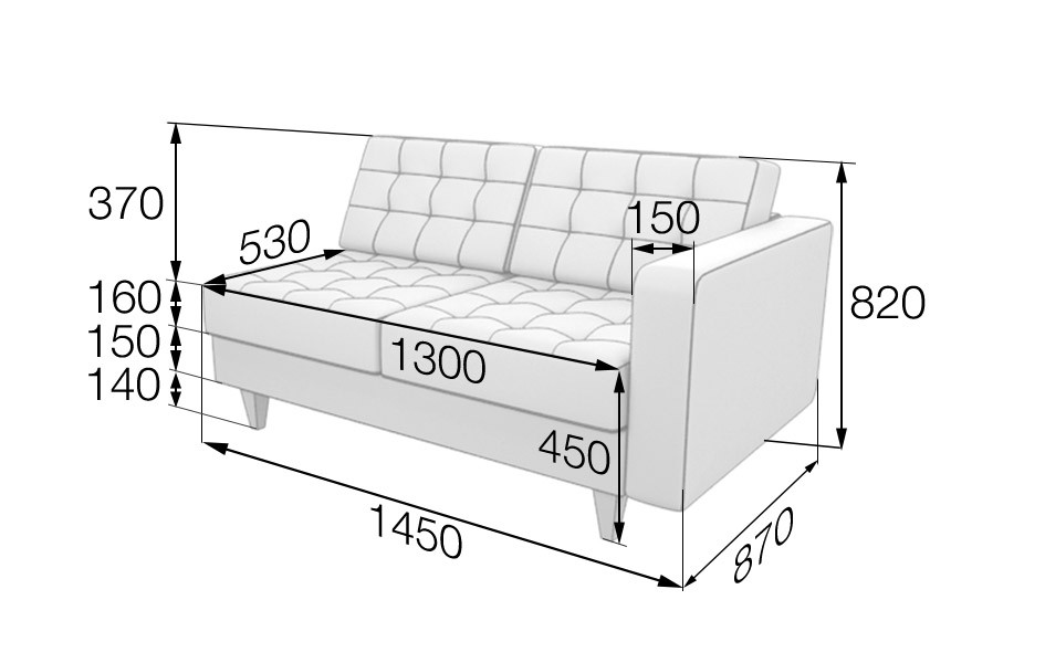 Серия Космо секция двухместная левая Kos2L 1450 х 870 х 820 (кожзам 3 кат.)