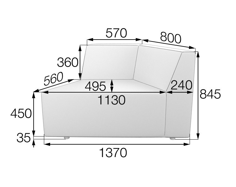 Серия Оригами секция  Or-2L 1370 х 705 х 845 (кожзам 3 кат.)
