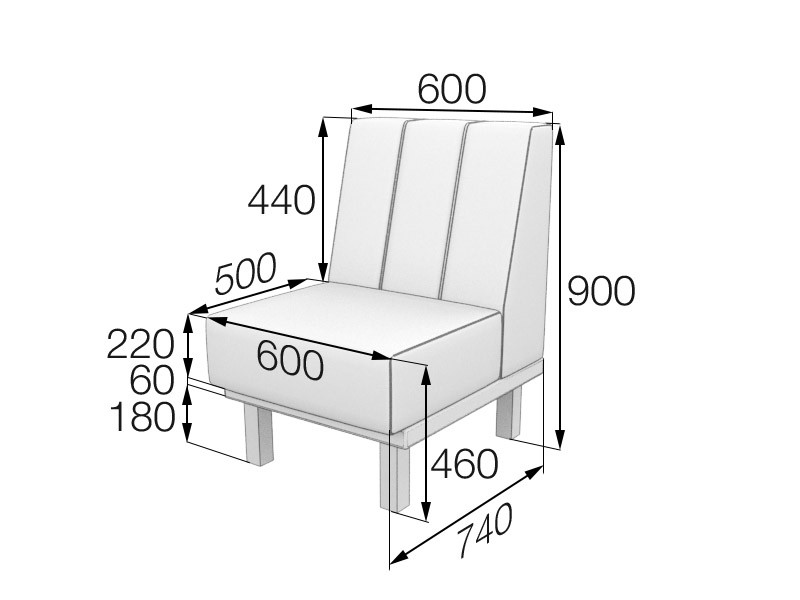 Серия Холл секция одноместная Hol1 600 х 740 х 900 (кожзам 3 кат.)