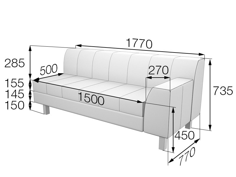 Серия Флагман секция диванная трехместная левая Fl3L 1770 х 770 х 735 (кожзам 2 кат.)