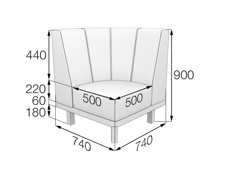 Серия Холл секция угловая Hol-C  740 х 740 х 900 (кожзам 1 кат.)