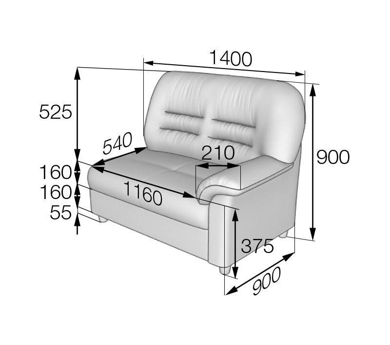 Серия Премьер секция двухместная левая P2L 1400 х 900 х 900 (кожзам 1 кат.)