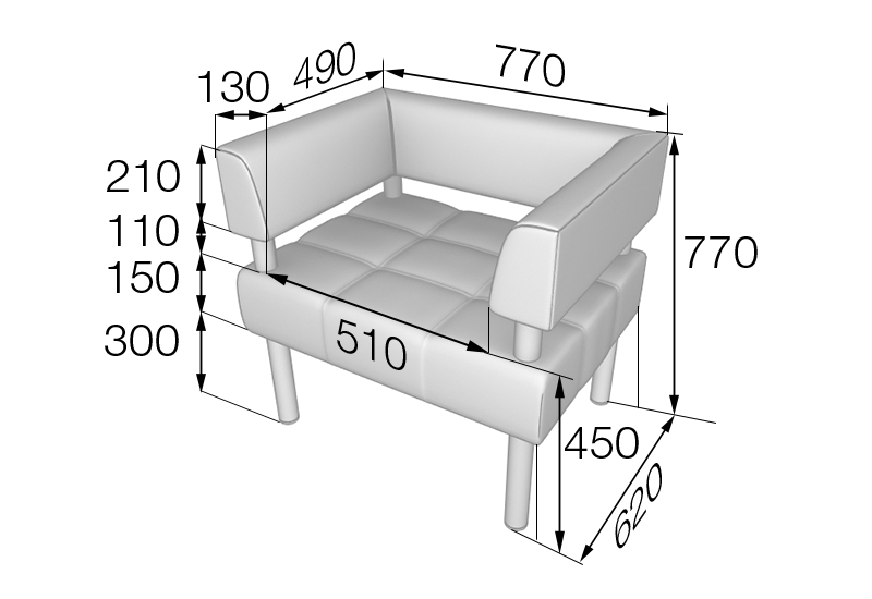 Серия БИЗНЕС кресло Bu1-2 770 х 620 х 770 (кожзам 2 кат.)