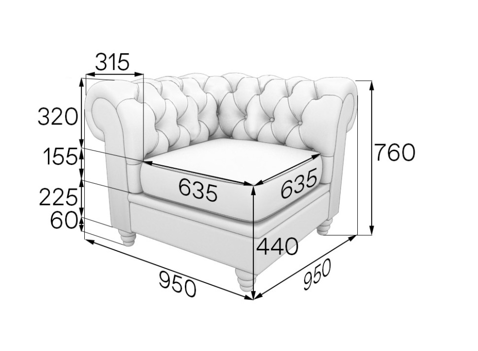 Серия Честер-люкс секция угловая ChL-С 950 х 950 х 760 (кожа)