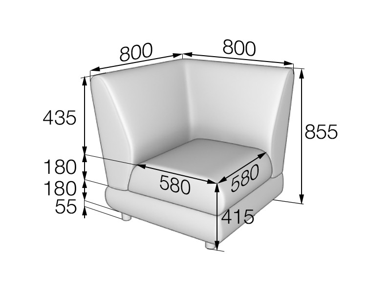 Серия Матрикс секция угловая MC 800 х 800 х 855 (кожзам 1 кат.)